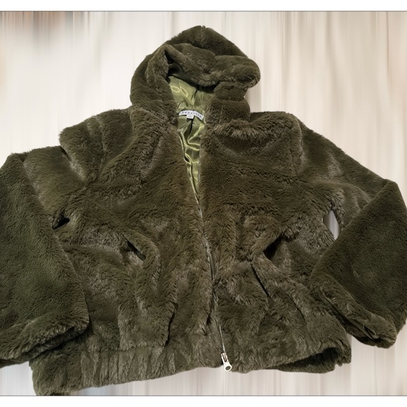 NEW 36point5 Women's Hoodied Jacket Pockets Faux Fur Zip Up in Green Size Large. - Picture 13 of 16